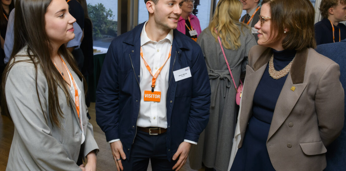Apprentices Heather Warwick and James Morris with Alex Baker MP