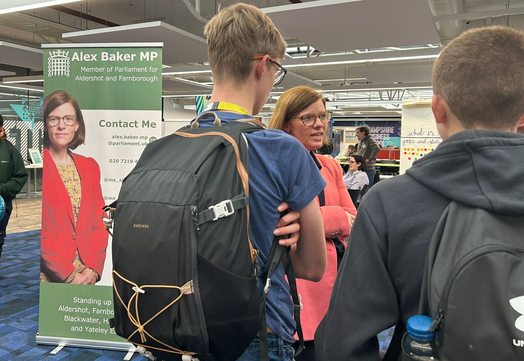 Alex Baker MP talking to students at the Freshers Fair