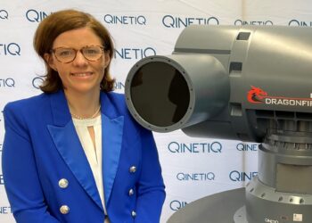 Alex Baker MP with the DragonFire laser directed energy weapon system