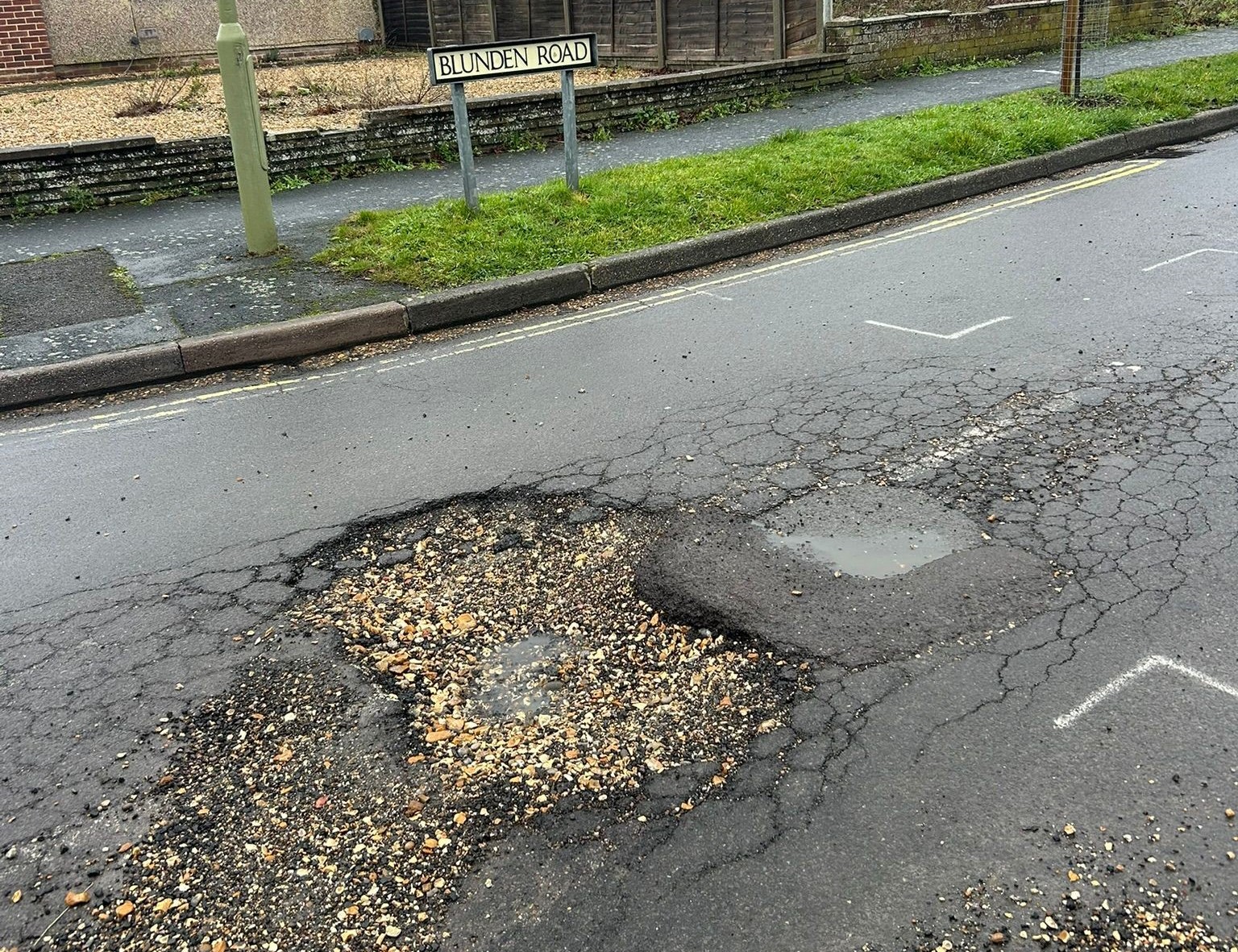 A deep pothole on Blunden Road