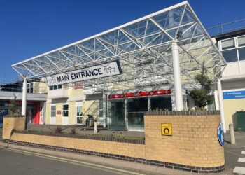 The main entrance to Frimley Park Hospital