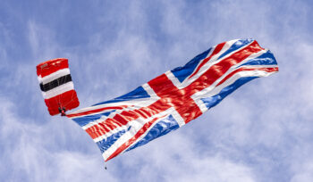 British Army Red Devils parachute display team performing at the Armed Forces Day National event in Aldershot