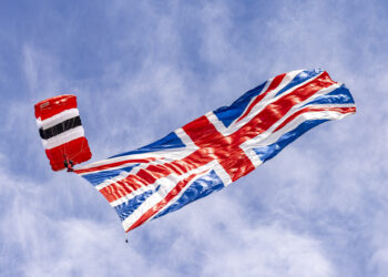 British Army Red Devils parachute display team performing at the Armed Forces Day National event in Aldershot